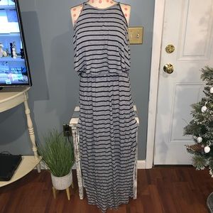 HIGH NECK STRIPED MAXI DRESS SZ Lg